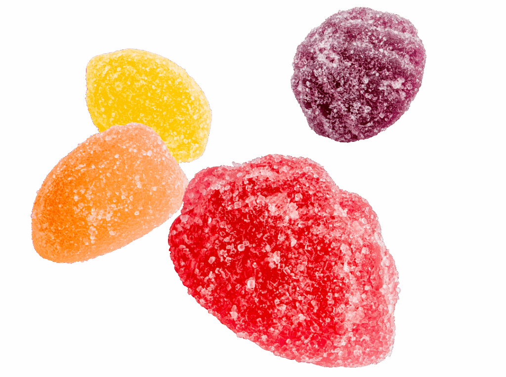 Jelly and fondant pieces